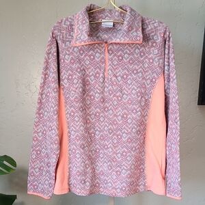 Columbia Orange Peach Pink Gray Geometric  Zippered Pullover Large